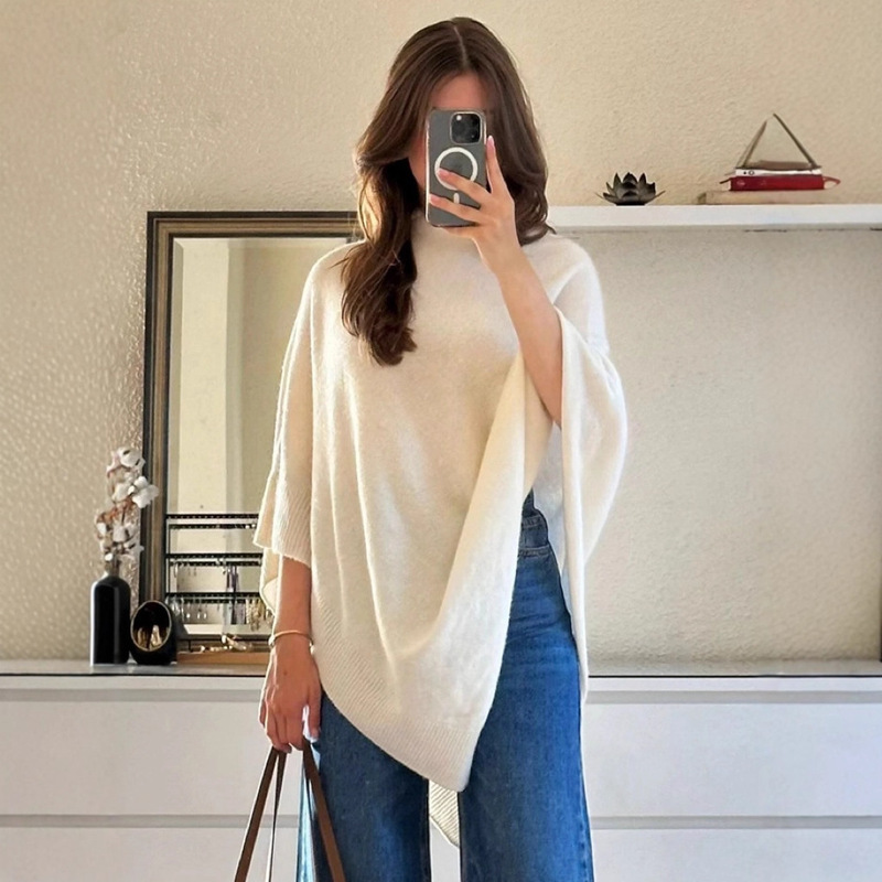 European and American Loose Bat Sleeve Fashion Women's Cape Large Shawl Turtleneck Sweater Coat Cosplay Style Autumn and Winter New Model