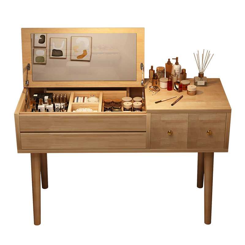 Comodador de madera maciza mesa de maquillaje dormitorio simple gabinete de almacenamiento casero armario de almacenamiento estante multifuncional