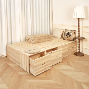 Tatami Wooden Box Bed, Solid Wood Box Storage Bed, Free Combination Bed Box, Customizable Widened Bay Window Splicing Bed
