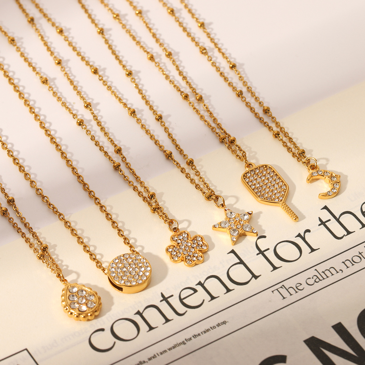 cable chain Chain Type Wholesale Jewelry Retro Classic Style Star Moon Water Droplets Titanium Steel 18K Gold Plated Cable Chain Pendant Necklace