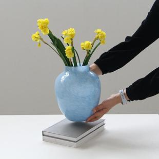 Bixuan Modern Simple High-end Sense light blue Magnetic Powder Glass Vase Flower Dining Table Home Countertop Craft Vase