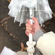 正版授权米菲兔日本原磨砂透明长柄伞可爱公仔头伞柄直杆雨伞