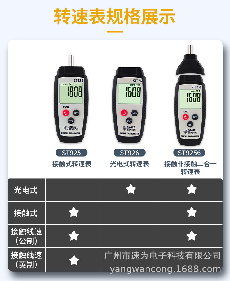 Xima St925/926/9256 Tachometer Laser Digital Display Tachometer Motor Tachometer High Precision Tachometer