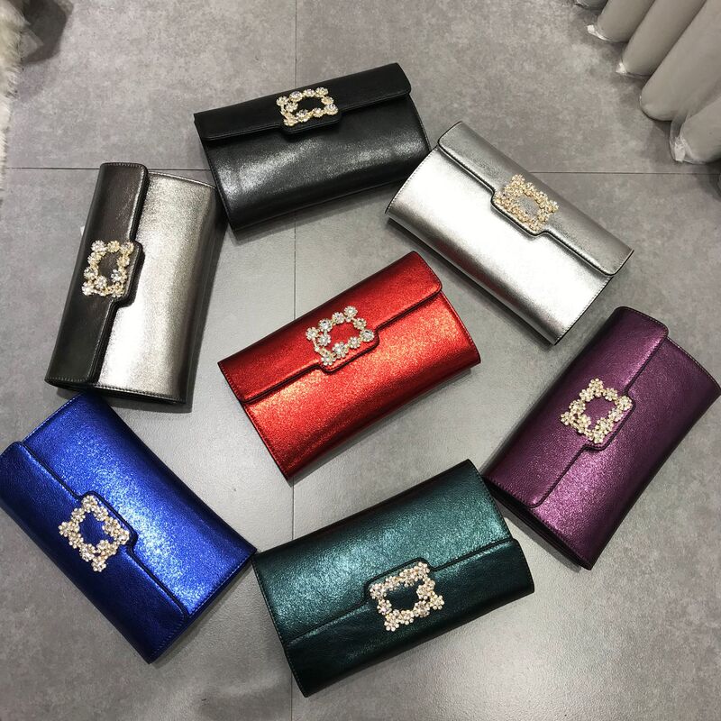 Diamond Pattern Cowhide Women's Clutch Bag All-match Socialite Diamond-encrusted Leather Dinner Ball Shoulder Bag Factory Tail List