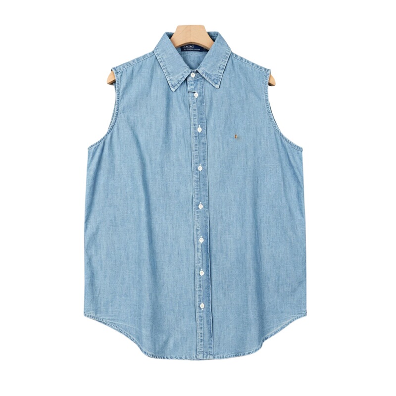 American Vintage Sleeveless Denim Shirt for Women with Small Lapel, Slim Fit, Versatile and Stylish Top