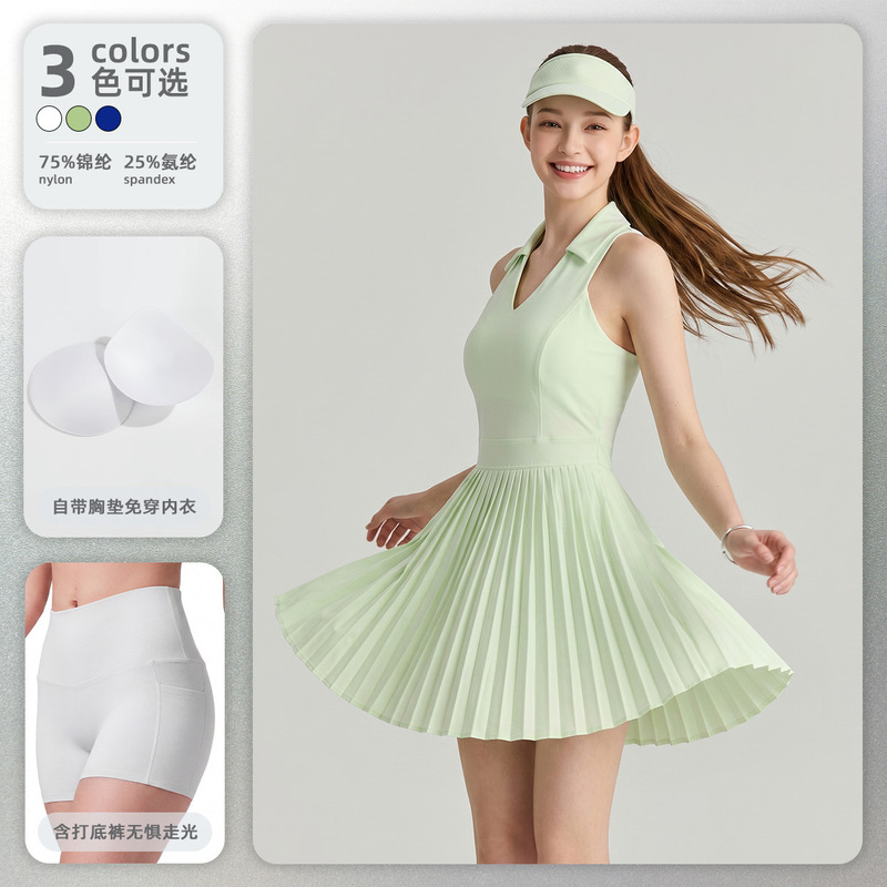 New Summer Sports Dress, Sleeveless, Lapel Collar, Anti-Exposure, Pleated, Suitable for Running, Golf, Badminton, and Tennis New Summer Sports Dress, Sleeveless, Lapel Collar, Anti-Exposure, Pleated, Suitable for Running, Golf, Badminton, and Tennis