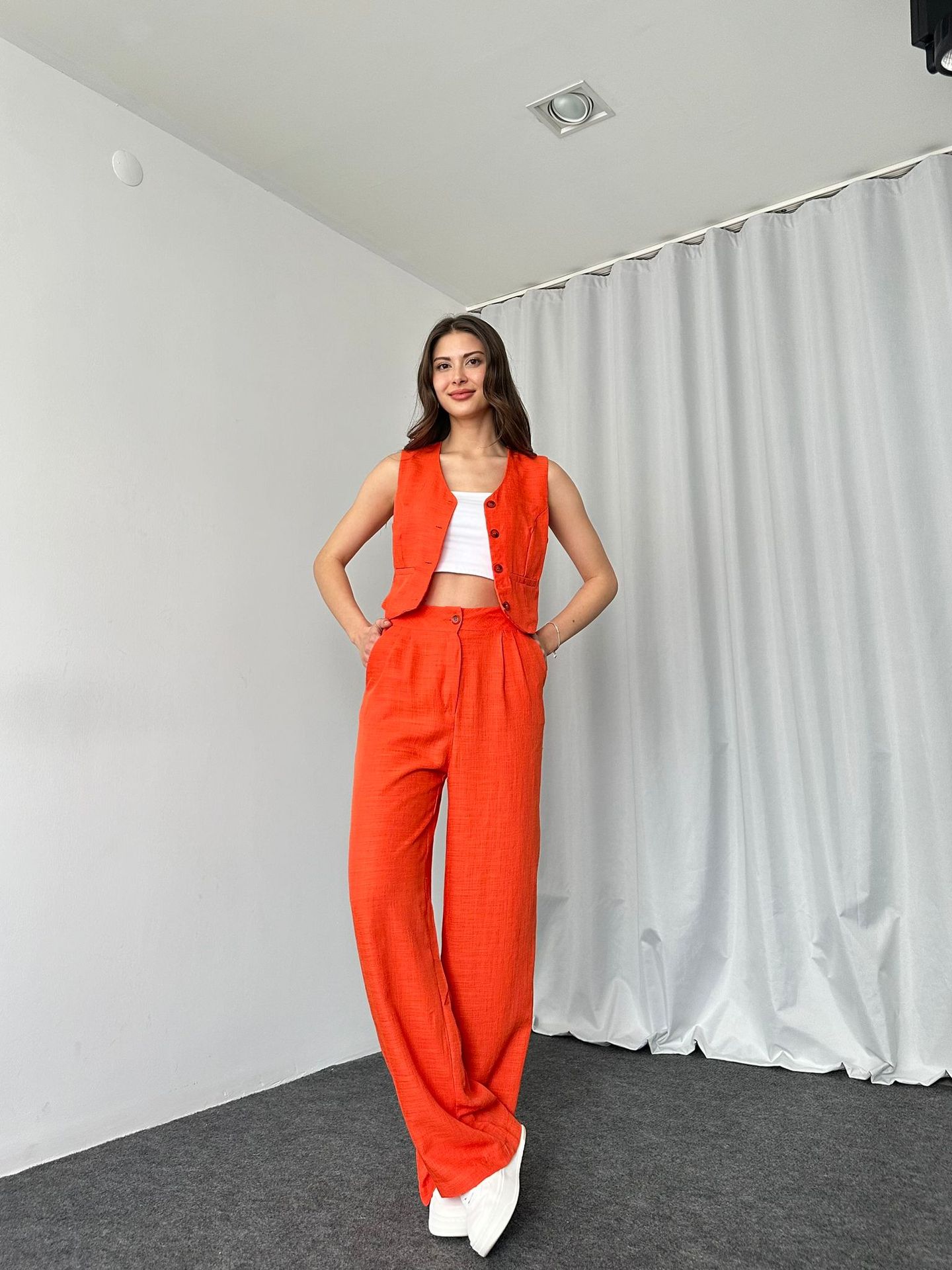 420g Weight Sleeveless Sleeve Length Spandex, Polyester Fabric Type Pant Co-ord Set Sets Type 2 Pieces Set Quantity Daily Occasion U Neck Neckline Regular Fit Fit Type Solid Color Pattern Summer Season Women's Gender Button Design Streetwear Style Daily Women's Streetwear Solid Color Spandex Polyester Button Pant Co-ord Set Pants Sets 18