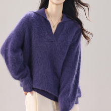 95%羊毛5%羊绒加厚水洗拉绒针织毛衣女 海军领打底慵懒风洋气外套