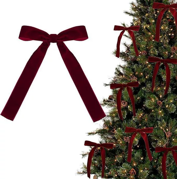 Cross-Border In-Stock 2.5cm Velvet Ribbon Bow Christmas Tree Decoration Christmas Holiday Scene Hanging Ornament
