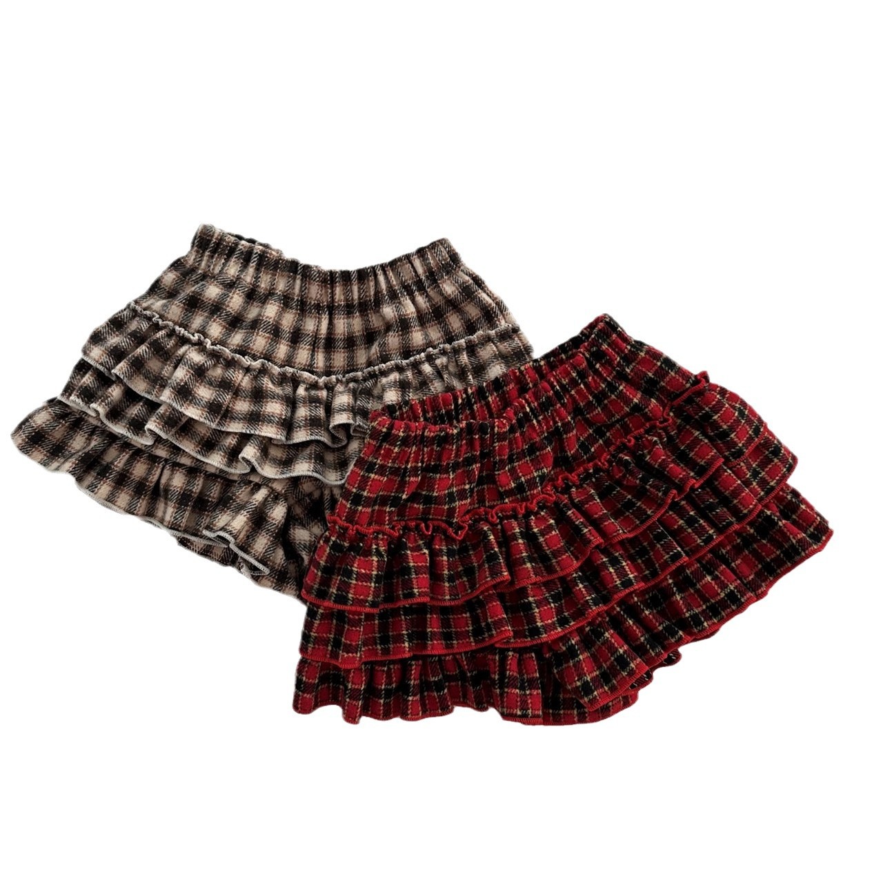 2024 새로운 아동복 어린이 격자 무늬 두껍게 CULOTTES 한국식 소녀 크리스마스 빨간 격자 무늬 문화