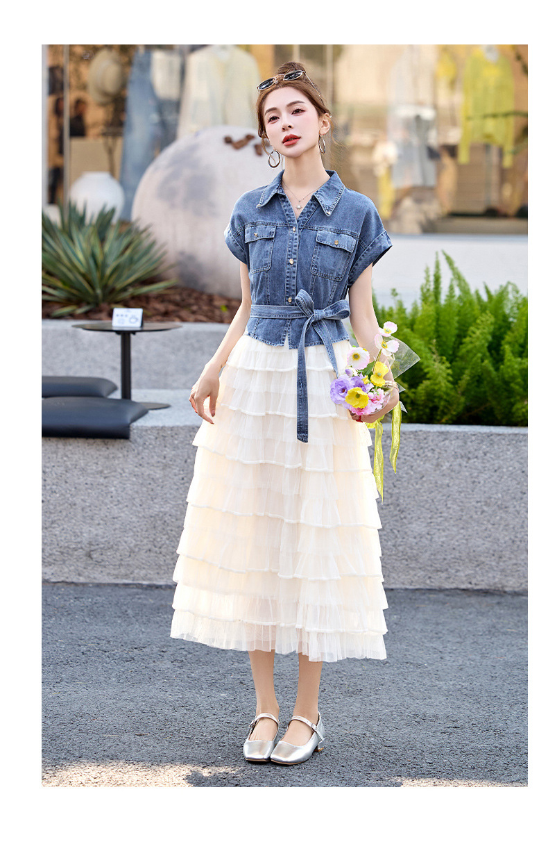 Váy liền denim tay ngắn thắt eo tôn dáng mới mùa hè 2025 YH2666 — Màu như hình chi tiết 17