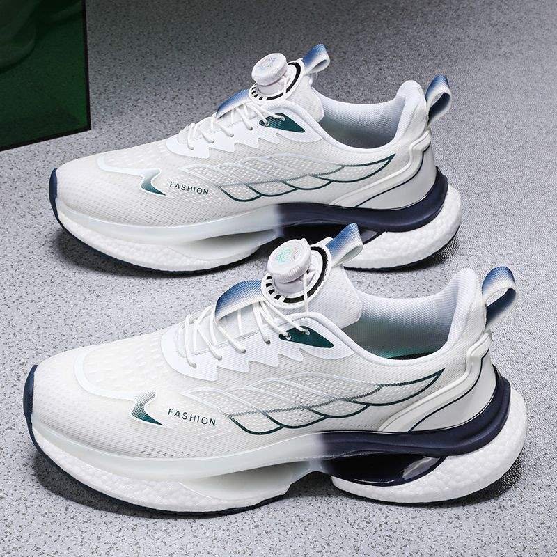 Zapatos de hombre, zapatillas de deporte transpirables, suela de palomitas de maíz para hombre, botones giratorios antideslizantes, zapatos para correr, superficie de cuero, comuníquese con el servicio al cliente