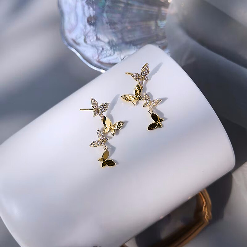 Elegante Schmetterling Ohrhänger Goldfarben Für Damen_voghion.com
