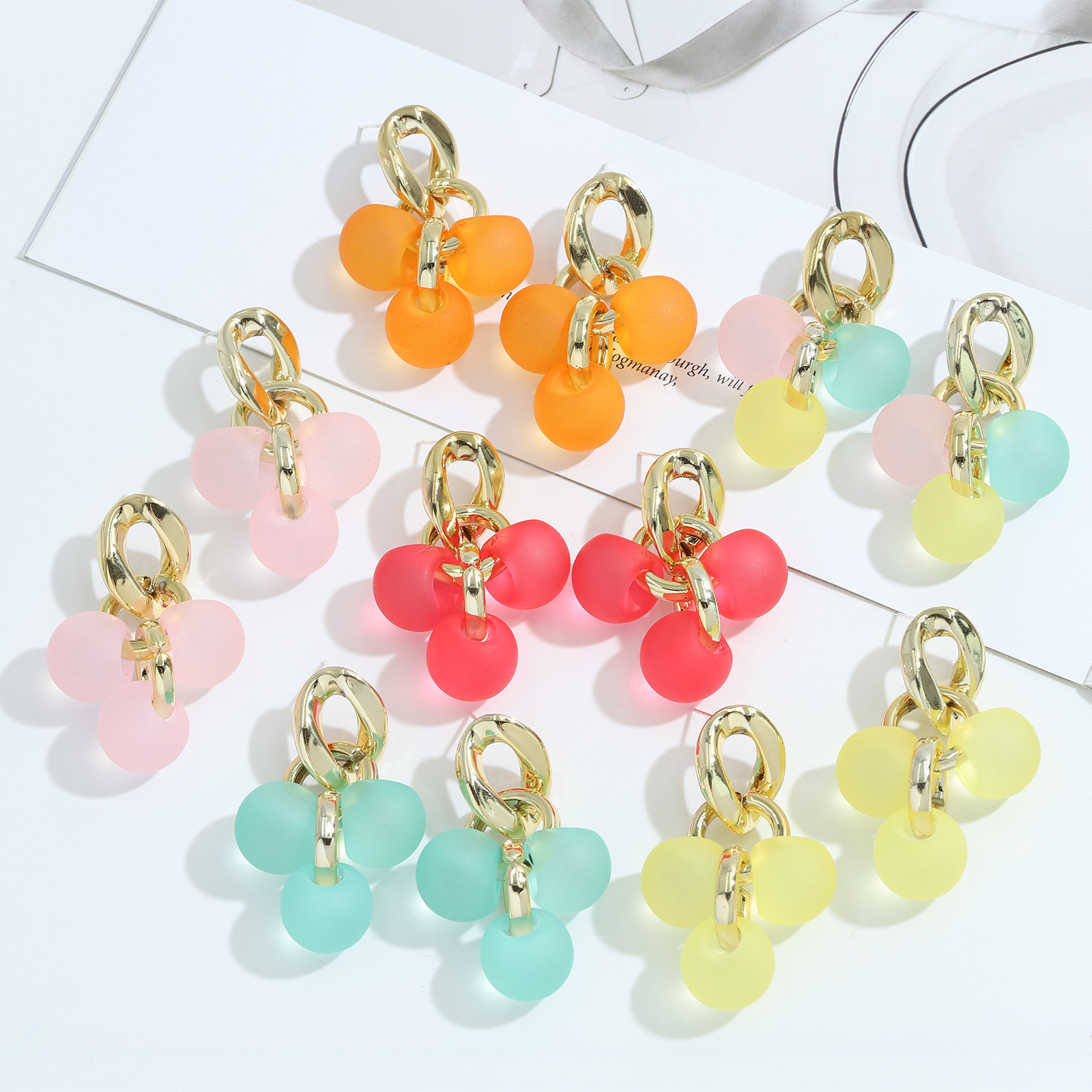 Fashion Creative Ball Pendants Acrylic Fabric Earrings display picture 16