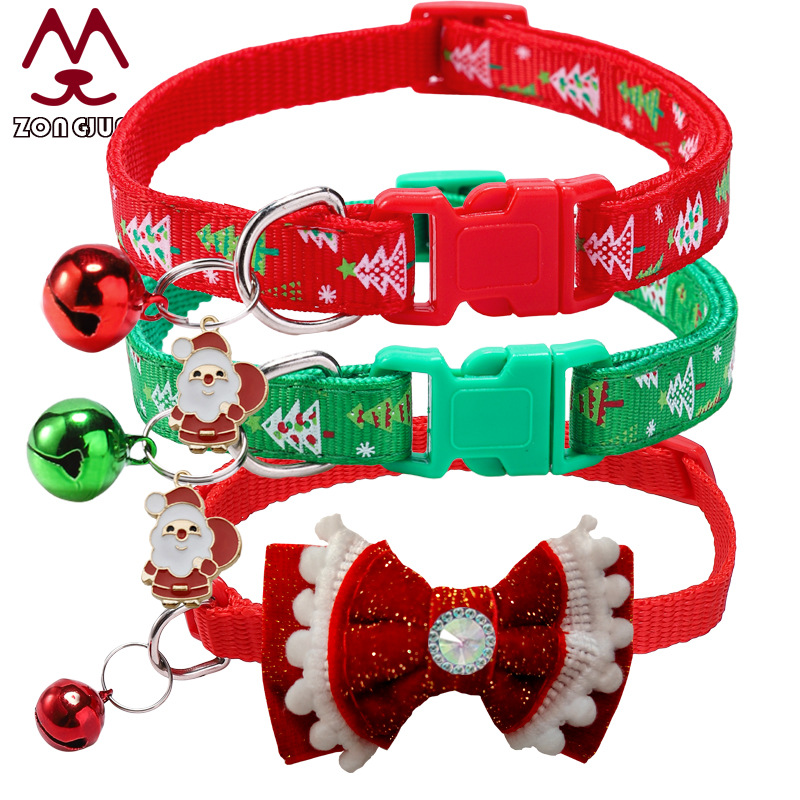Cross-Border New Model 1.0 Christmas Patch Collar Cat Collar Pet Bell Collar Manufacturer Wholesale