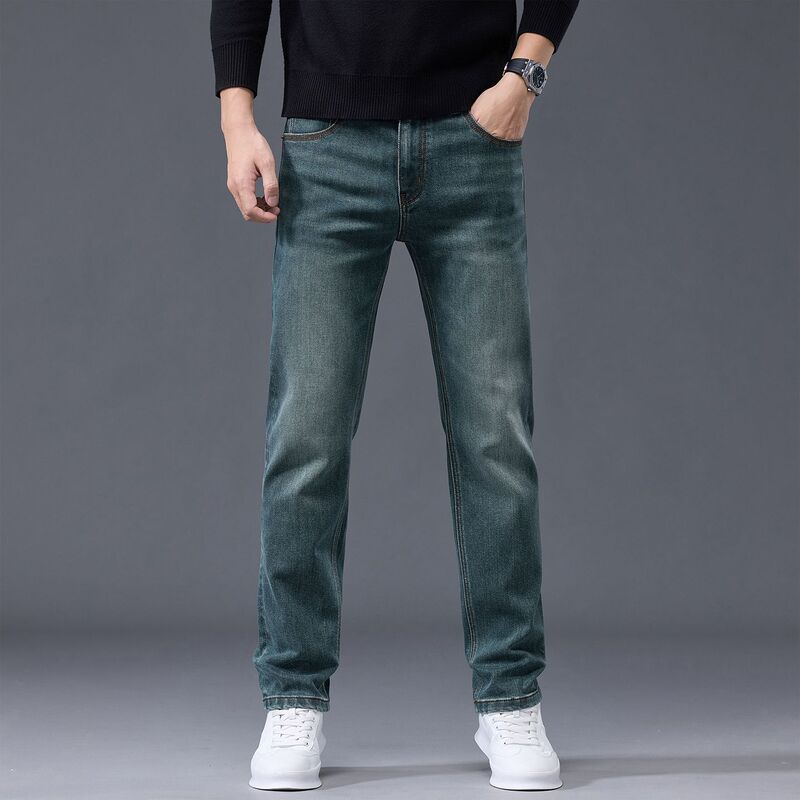 2026 Autumn/Winter New European Style Light Luxury Business Slim Fit Straight-Leg Jeans for Men, Stretchy Casual Fashion Denim Trousers