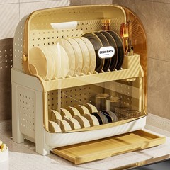 Qiaofeng キッチンラック 食器収納 多機能 二層 家庭用 防塵排水ボウルと箸収納ラック 蓋付き
