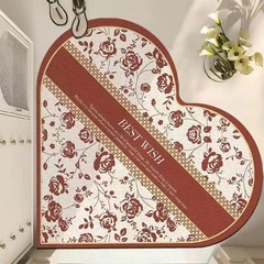 Red Wedding Entrance Mat Heart Stringed Threshold Mat, Entrance Hall Mud Scraper, Foot Mat PVC Anti-Slip, Cuttable