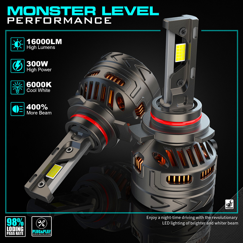 Explosión de alta potencia 300W automóvil LED tres tubos de cobre resaltado V32   H4, H7, H11, 9005