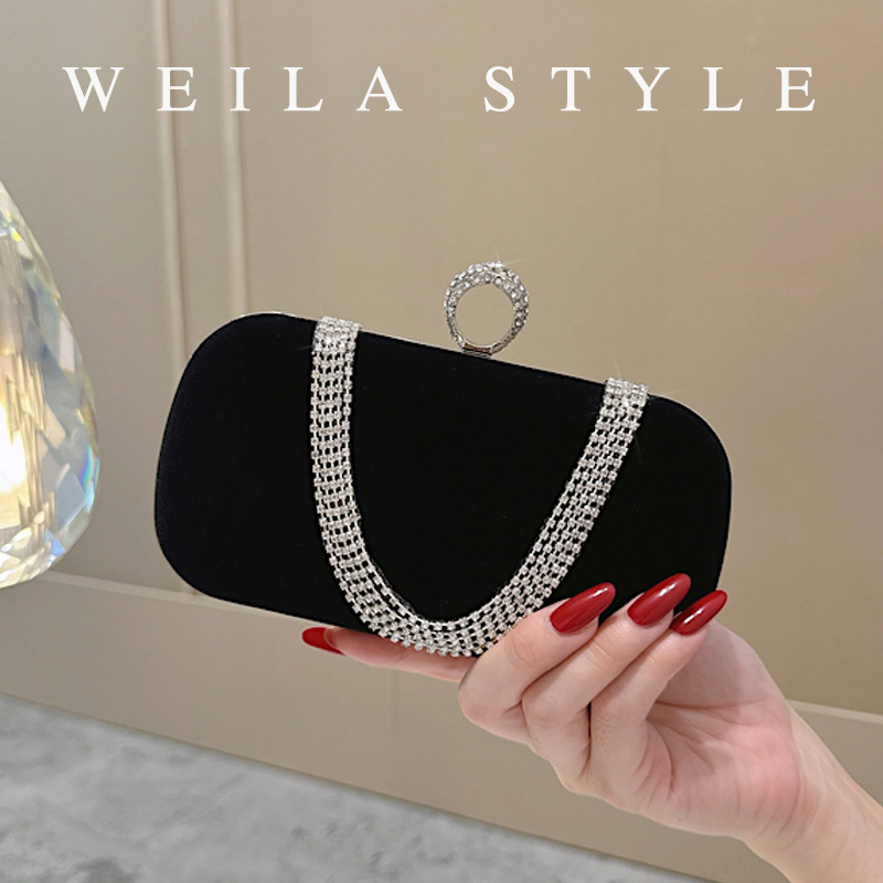 New Simple Rhinestone Black Evening Bag Clutch Bag Fashionable Shoulder Crossbody Small Wallet Banquet Party Bag New Simple Rhinestone Black Evening Bag Clutch Bag Fashionable Shoulder Crossbody Small Wallet Banquet Party Bag