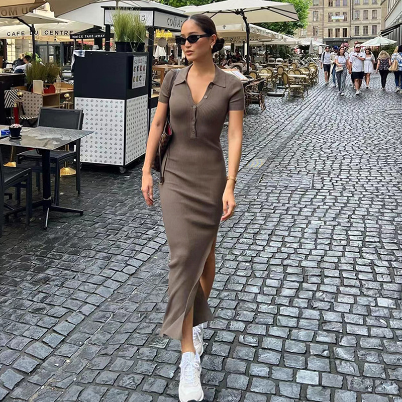 2025 Summer New European and American Fashion Women's Elegant Style Fashionable Sexy Lel Short Sleeve Split dress