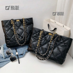 2022新款真皮22B黑金小香風菱格鏈條托特包大容量單肩大包腋下包