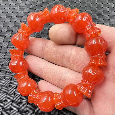 玉石手链红玛瑙圆珠手链三眼天珠路路通手链复古手链玉手链手串|ms