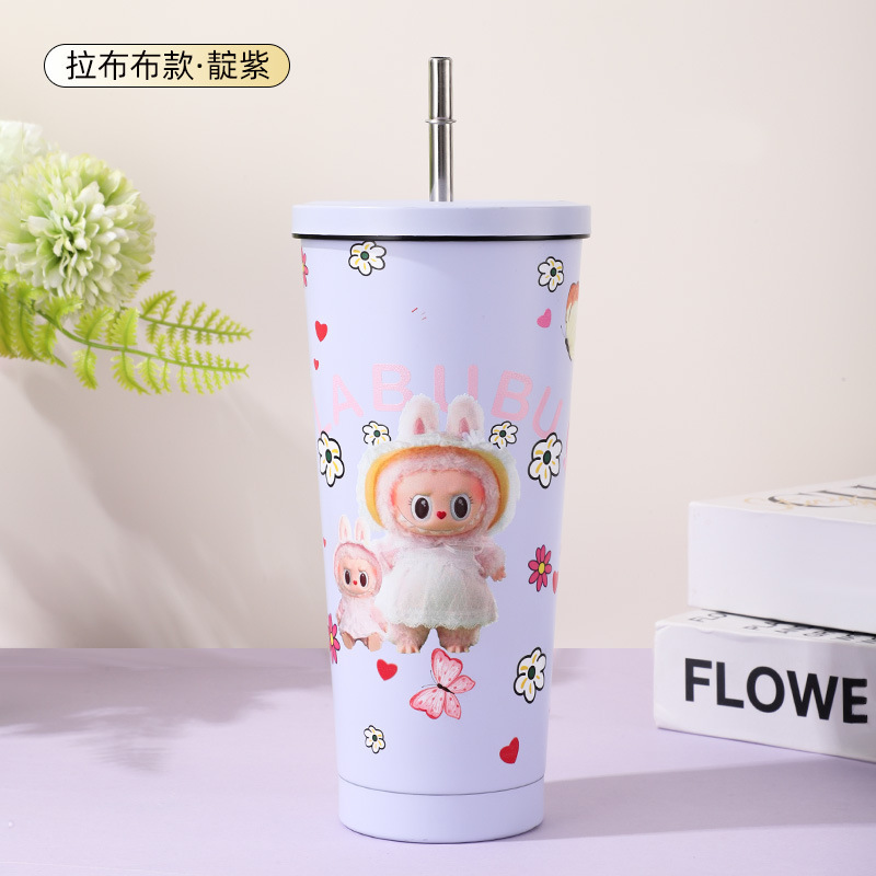 新款卡通保温杯不锈钢内胆咖啡杯高颜值大容量便携吸管水杯批发|undefined