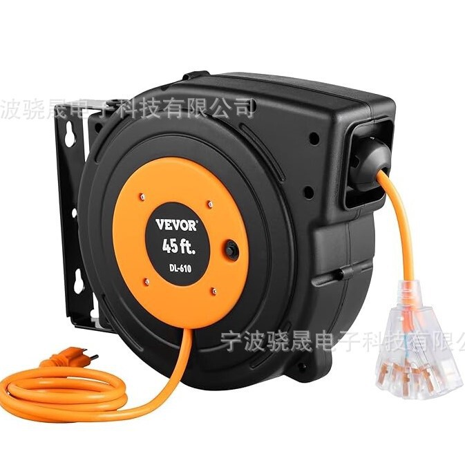 Retractable Extension Cord Heavy-Duty Power Cord, with Illuminated Triple Outlet, Circuit Breaker