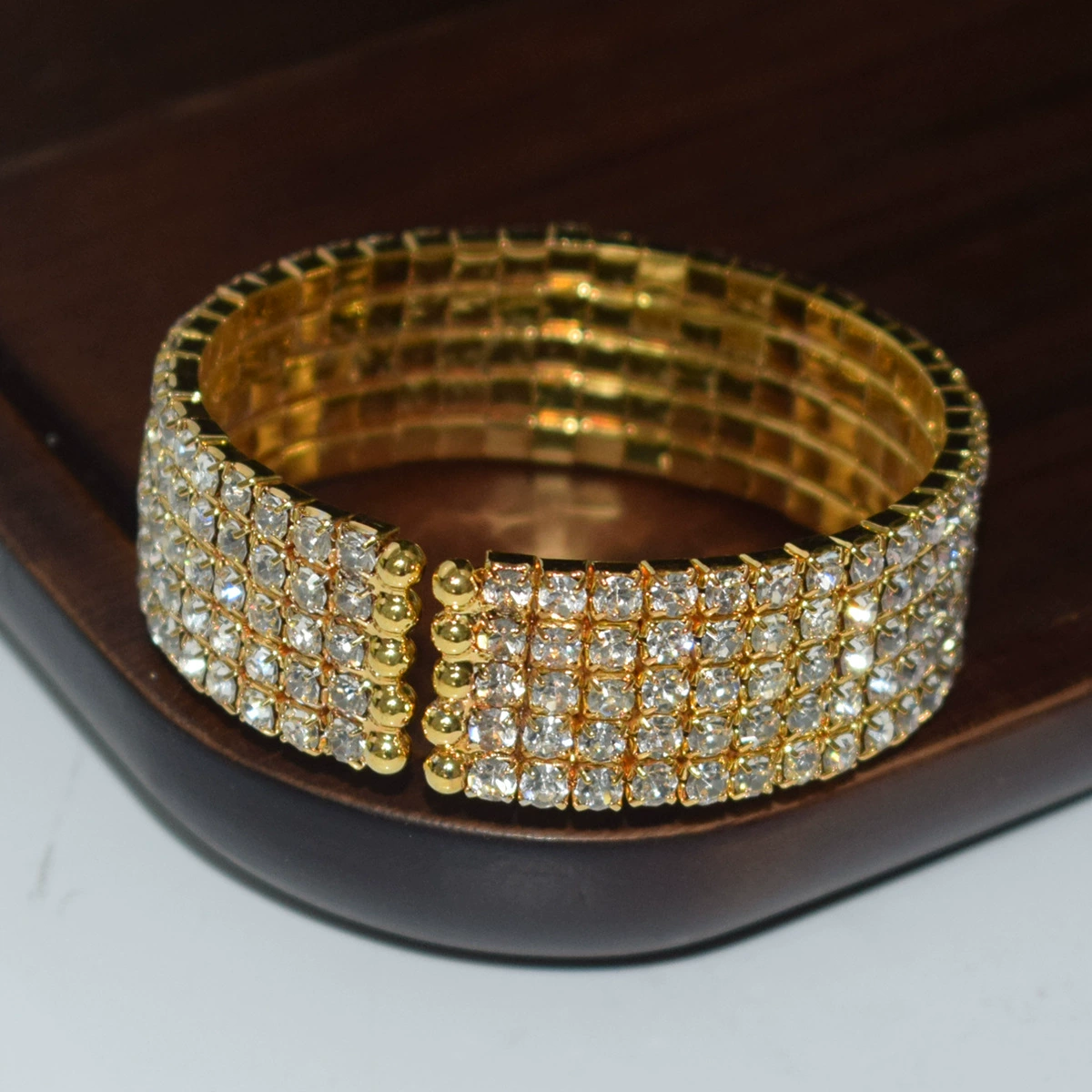 Браслет с rhinestones SL-1006, электропорошение серебро/золото, многорядный 1–5 слоев