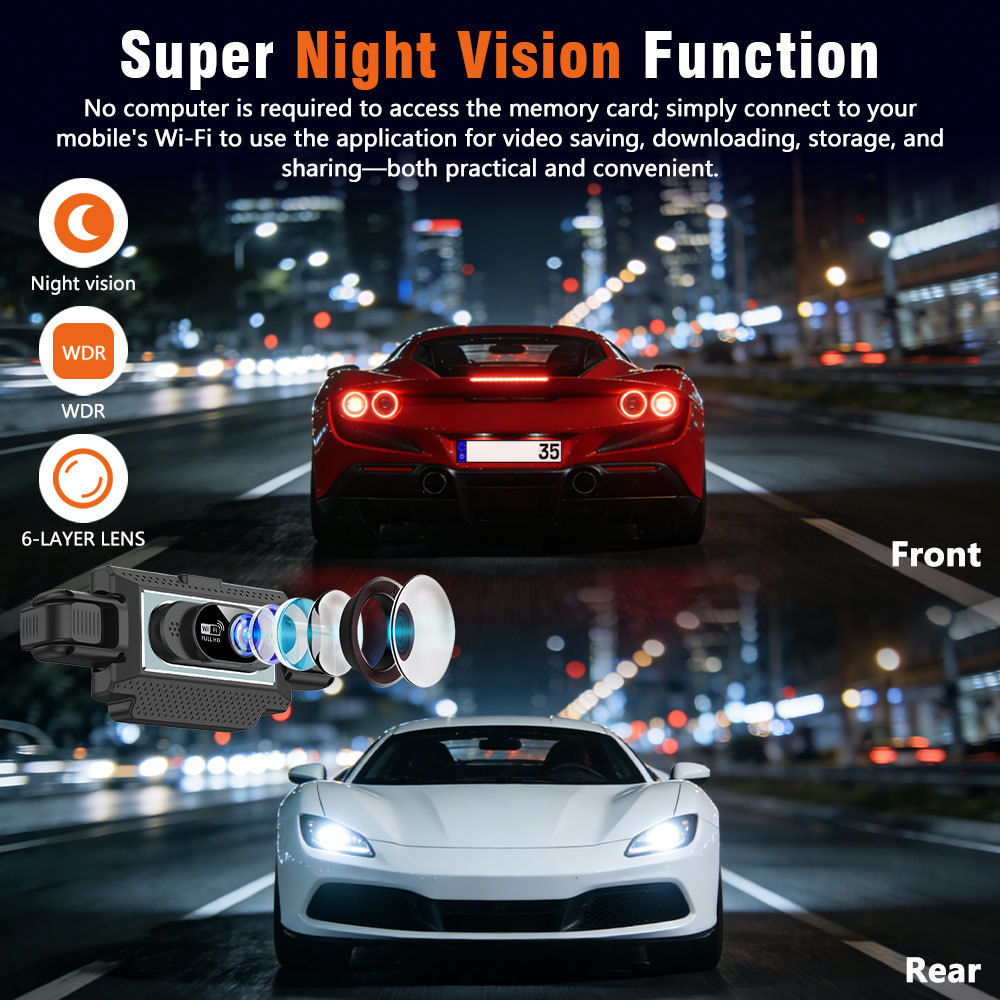 Cross-Border Hot-Selling 1080P High-Definition Dash Cam with Four Lenses, Wifi, 3inch Screens for Simultaneous Recording and Display of Reversing Images