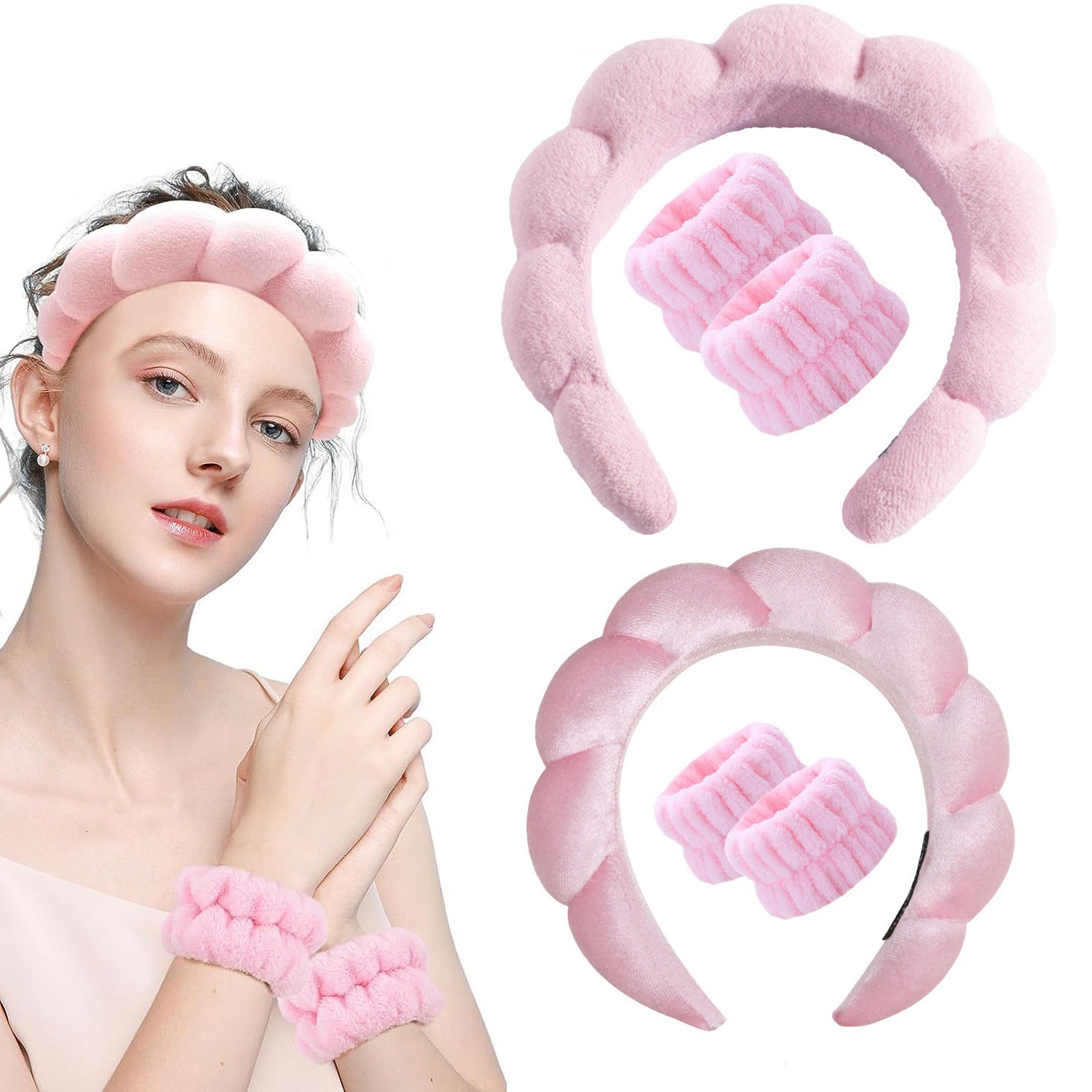 Diadema esponjosa de toalla estilo twist coreano para mujer, de alta gama, para elevar la coronilla, ideal para maquillaje, spa o lavado de cara.