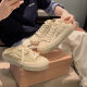 Sheepskin version ~ leather round head lace-up breathable step-on casual canvas shoes women's 2024 new board shoes white shoes