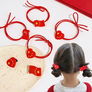 Children's rubber band Red Flag headdress National Day five-star red flag rubber band Girls love hairpin head rope wholesale