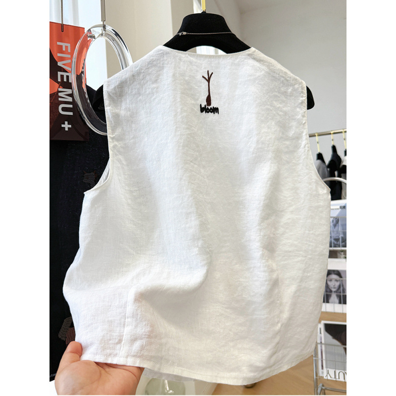 高級綿麻重工刺繍韓系vネックベストの外に袖なしの肩の上着を着ています。|undefined