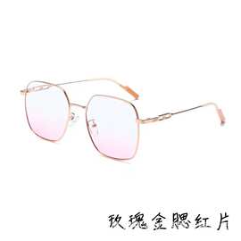 新款金属方框光学镜大框时尚防蓝光平光镜可配镜视眼镜框腮红眼镜