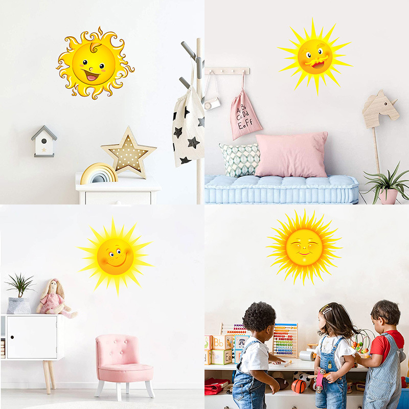 Cute smiley sun wall stickers ins baby bedroom wall decoration self-adhesive kindergarten cartoon stickers PVC