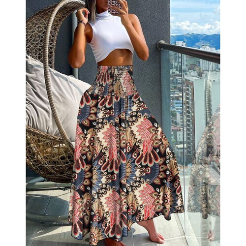 2024 New Women's Summer Casual Loose Vacation Maxi Dress Half Dress for Women in Europe and America
