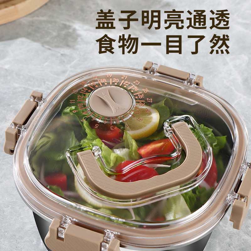 Caja de conservación fresca de acero inoxidable 304 con tapa, lonchera portátil para estudiantes de oficina de gran capacidad, caja de almacenamiento sellada para el hogar