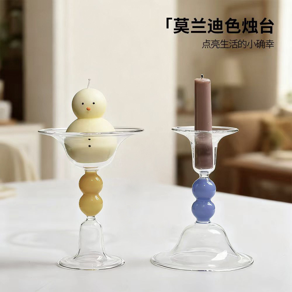 Candelaria de vidrio de doble propósito europea decoración para el hogar accesorios de boda romántica cena a la luz de velas accesorios de vela de color