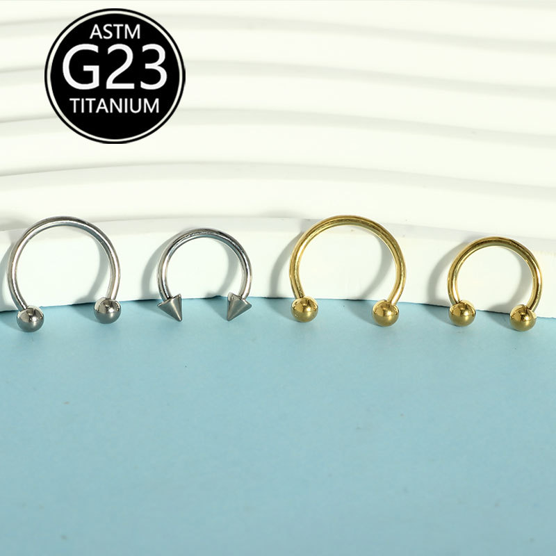 1.2x6mm G23 Titanium External Thread Nose Ring Horseshoe Ball Spike Body Piercing Jewelry Wholesale detail image 7