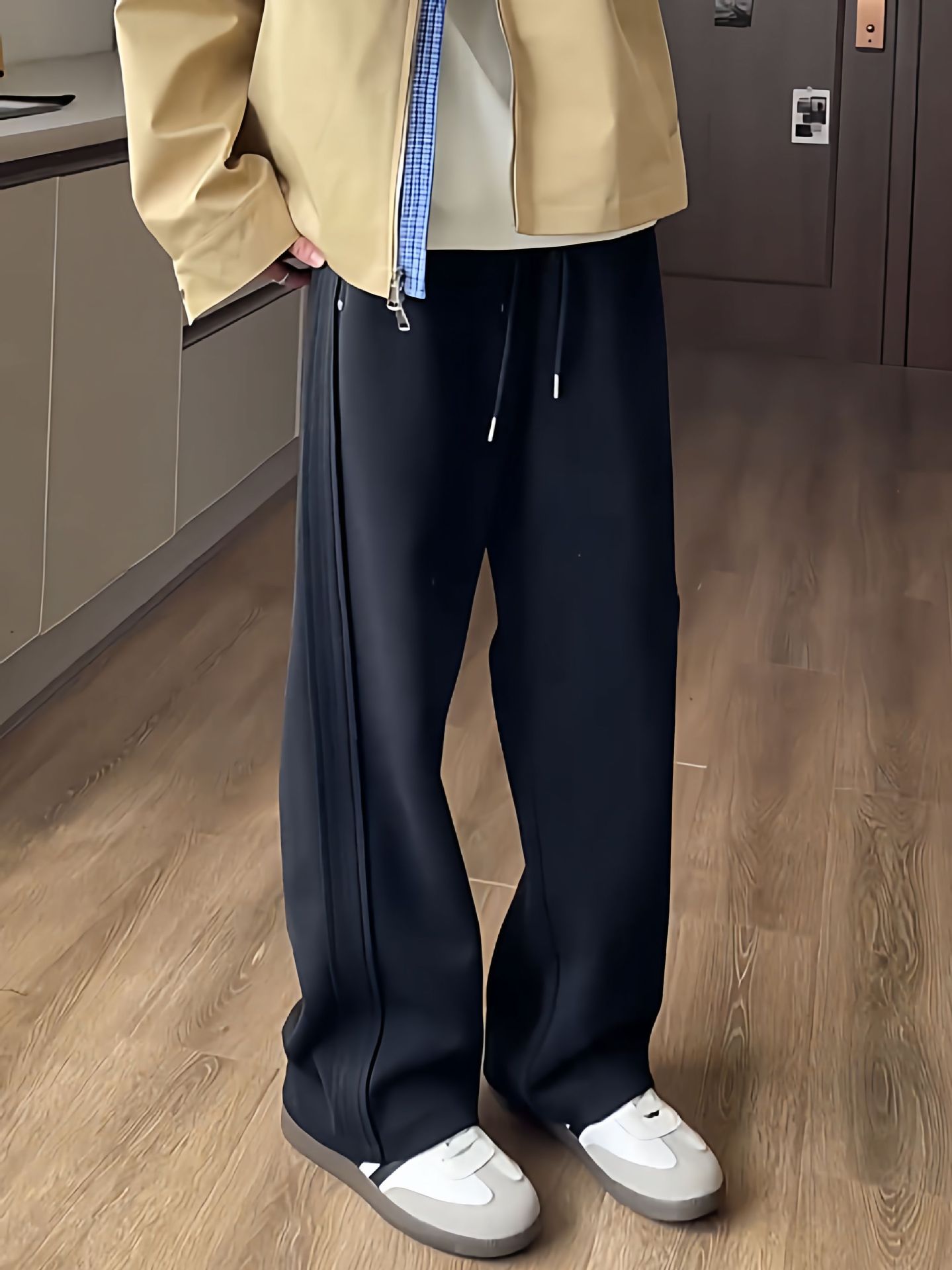 秋季新款美式直筒休闲裤男士潮牌宽松百搭阔腿裤运动弯刀卫裤男女