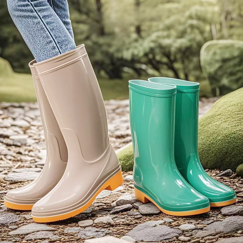 Foreign Trade Women's Adult Rain Boots High Tube Mid Tube Waterproof Non-Slip Rubber Shoes Plus Cotton Kitchen Work Rain Boots Taobao Hot Style