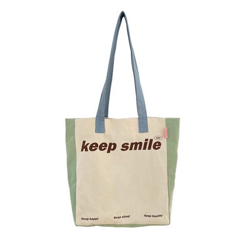 Summer Macaron Color-blocked Canvas Bag Lightweight Breathable Instagram-style Versatile Large Capacity Shoulder Bag Fresh and Trendy Handbag