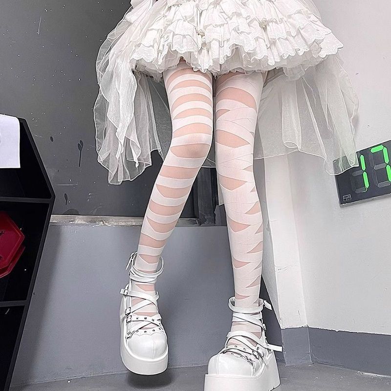 Medias de seda de las mujeres delgadas negro punk estilo gótico anti-enganche roto red de pesca y2g Milenio chica caliente ins pantimedias