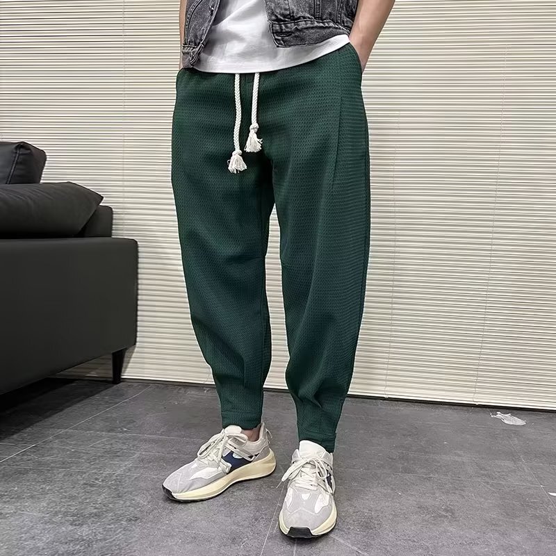Autumn American Casual Handsome Waffle Sweatpants Men's Cuffed Leg Loose Trendy Brand Draped Sports Harem Pants