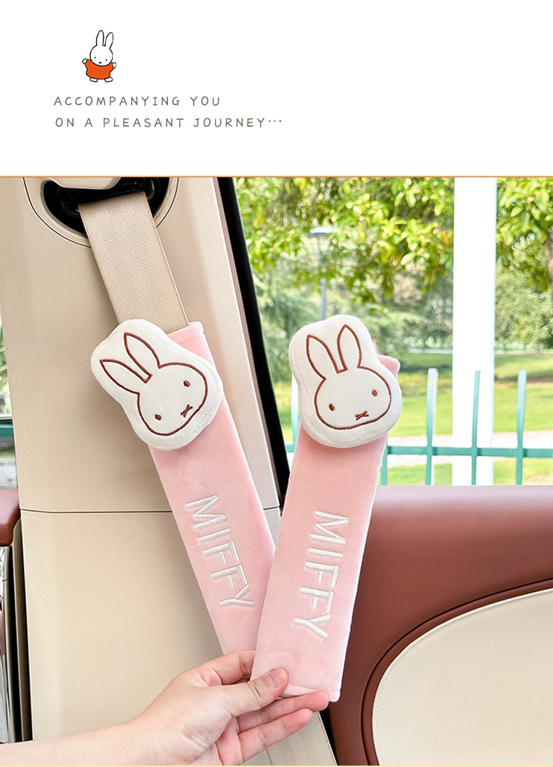Genuine Miffy Car Seatbelt Shoulder Pad, Comfortable Car Shoulder Protector, Cute Doll Car Anti-Strangle Protection Cover