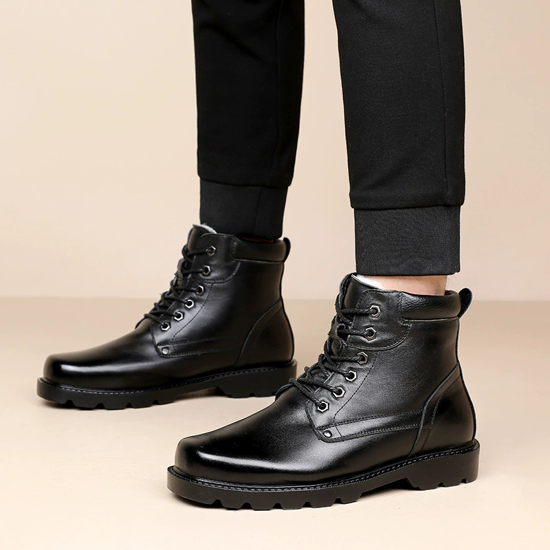 Demi-season fleece keep warm boots, high leather footwear, soft sole