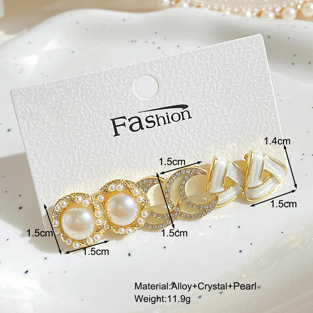 3 Pairs Fashion Geometric Alloy Plating Artificial Pearls Rhinestones Womenu0027S Earrings