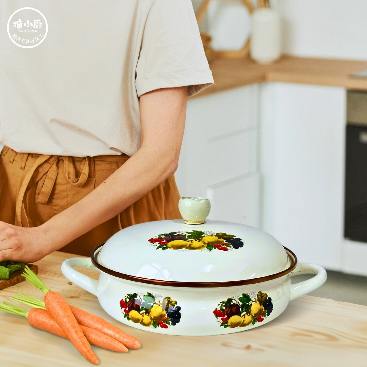 Эмалированная кухонная посуда: кастрюля с двумя ручками и крышкой, эмалированная мелкая сковорода/кастрюля для тушения, для дома, для варки лапши, подходит для газовой плиты и индукционной плиты